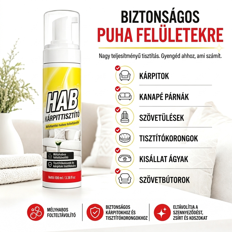 🚗✨ Habos kárpittisztító kanapékhoz és székekhez: Mélyre hatoló tisztítás, pillanatok alatt 🌿🧼