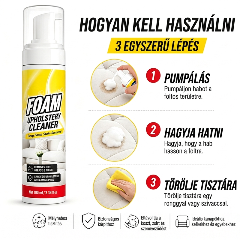 🚗✨ Habos kárpittisztító kanapékhoz és székekhez: Mélyre hatoló tisztítás, pillanatok alatt 🌿🧼