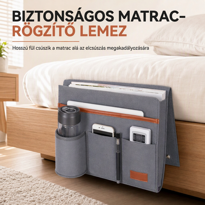 🛏️✨ Minimalista nemez ágy melletti rendszerező táska: Minden kéznél, tiszta éjszaka 📱📚