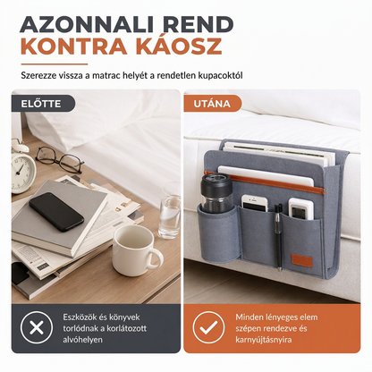 🛏️✨ Minimalista nemez ágy melletti rendszerező táska: Minden kéznél, tiszta éjszaka 📱📚