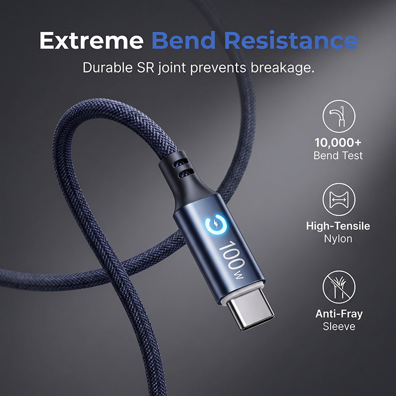 ⚡ 50% kedvezmény | 100 W-os USB-C gyorstöltő kábel – intelligens chip és fonott kialakítás